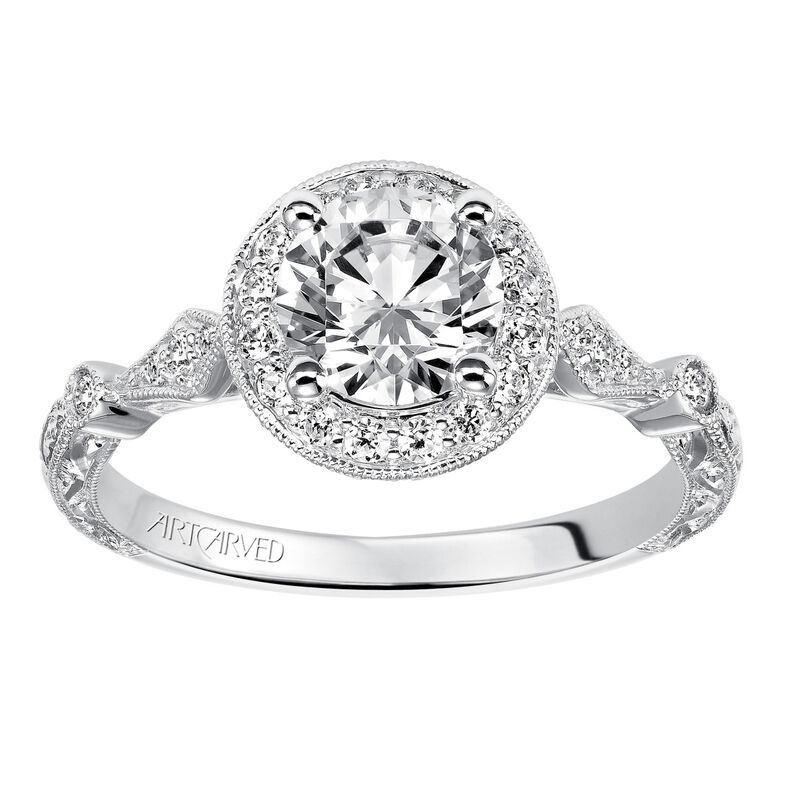 Crystal. ArtCarved Halo Diamond Semi-Mount in 14k White Gold image number null
