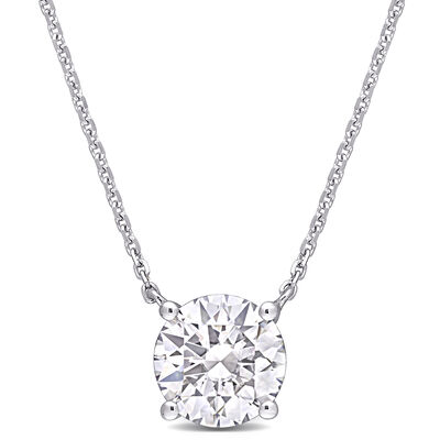Created Round-Cut Moissanite Solitaire Pendant in 14k White Gold