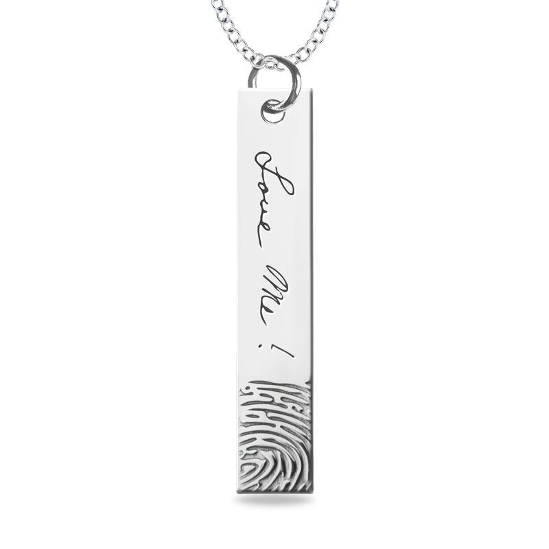 Fingerprint and Handwriting Bar Pendant in Sterling Silver image number null