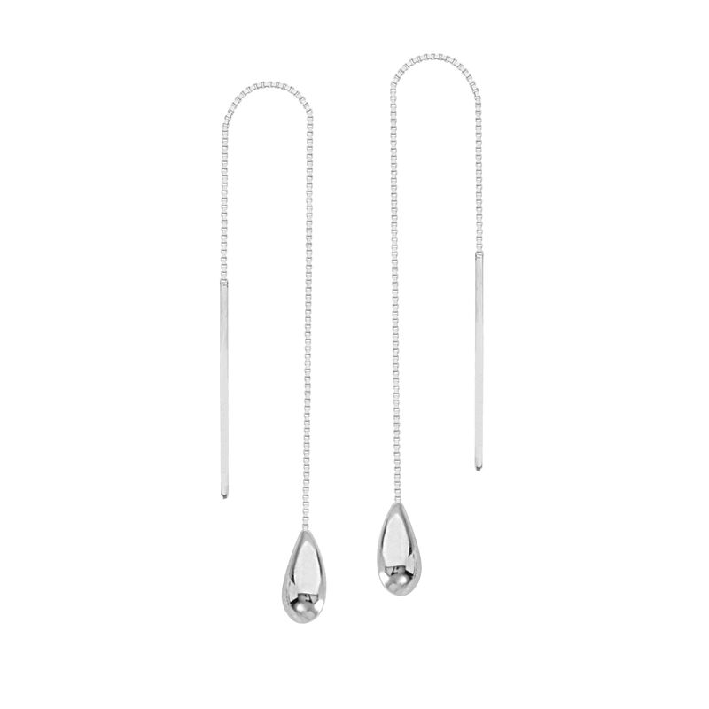 Tear Drop Box Chain Threaded Dangle Earrings in 14k White Gold image number null