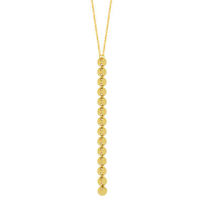 Ladies 4mm Small Disc Y Fashion Necklace in 14k Yellow Gold 18"