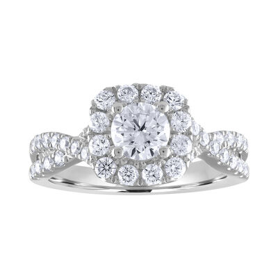 Brilliant-Cut Lab Grown 1 1/2ct. Diamond Halo Twist Engagement Ring in 14k White Gold