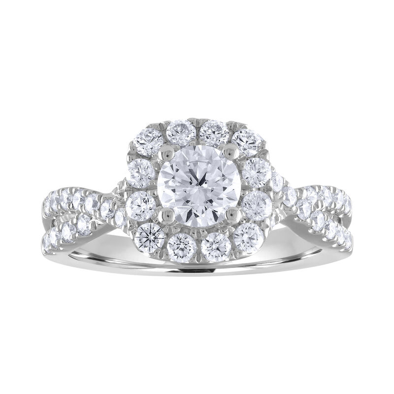 Lab Grown 1½ctw. Diamond Cushion Halo Twist Engagement Ring in 14k White Gold image number null