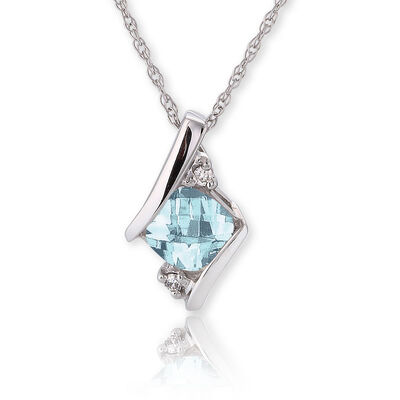 Aquamarine & Diamond Pendant 10K White Gold