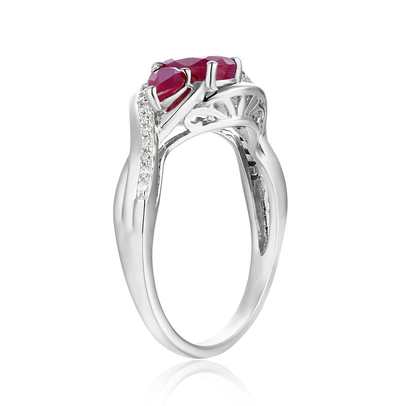 Oval Three-Stone Plus Ruby & Diamond Ring in 10k White Gold image number null