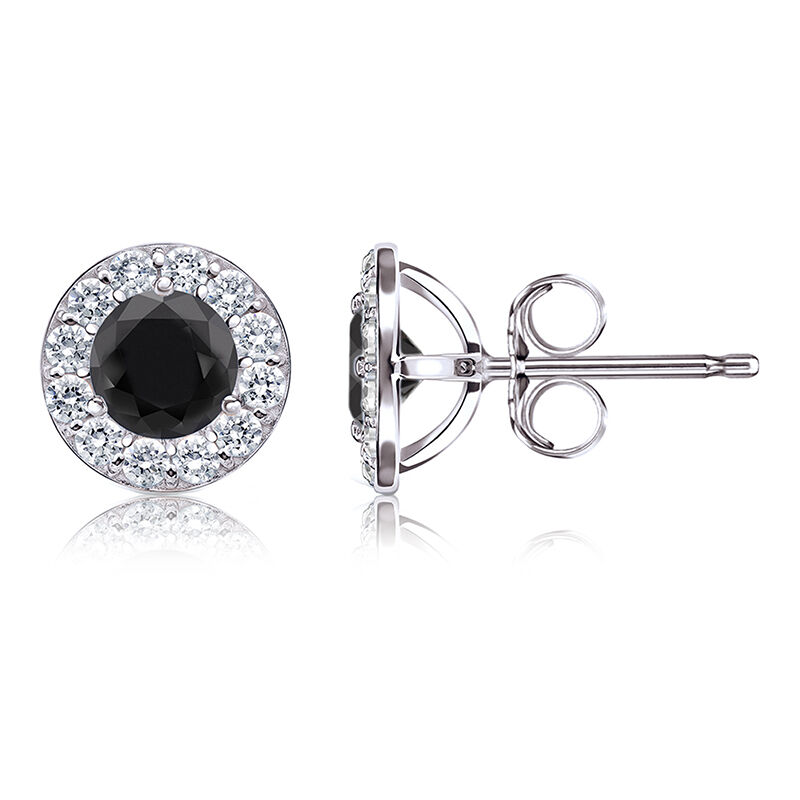 Black & White 1ct. Diamond Halo Stud Earrings in 14k White Gold image number null