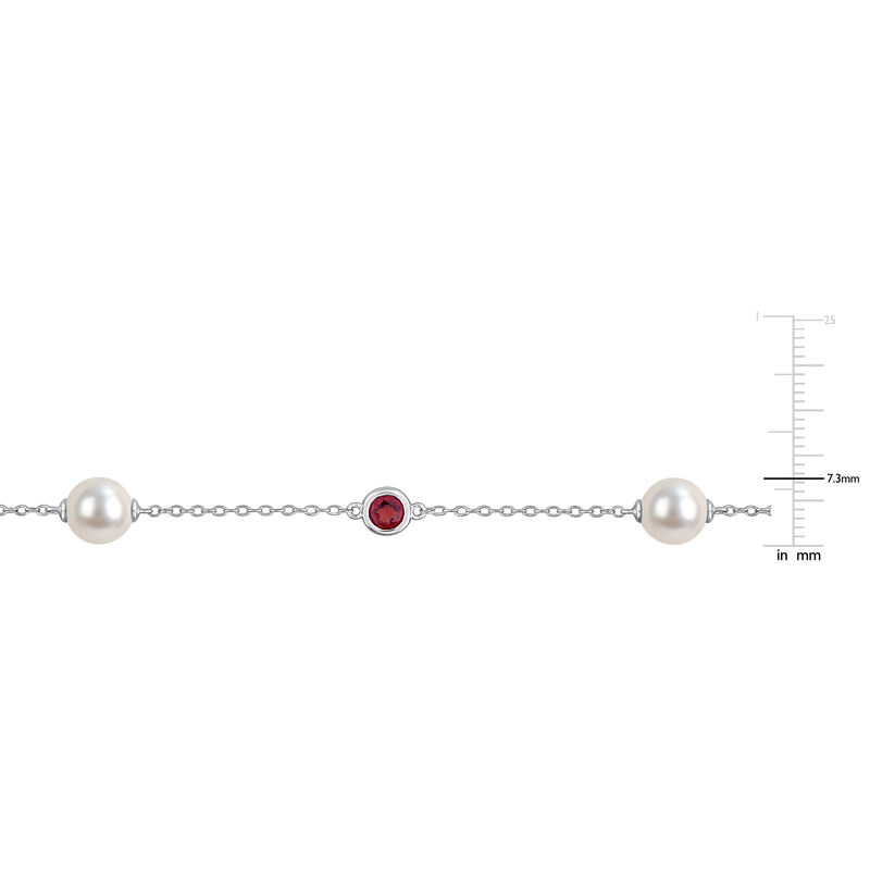 Freshwater Cultured Pearl & Garnet Station Bracelet in Sterling Silver image number null