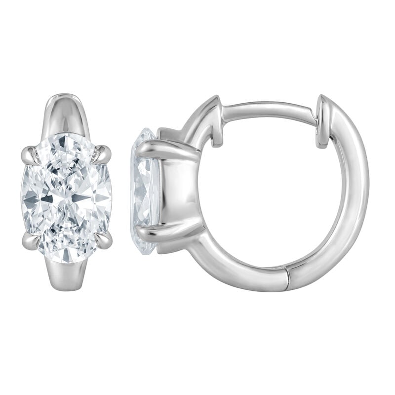 Lab Grown Diamond 2ctw. Oval Solitaire Hoop Earrings in 10k White Gold image number null