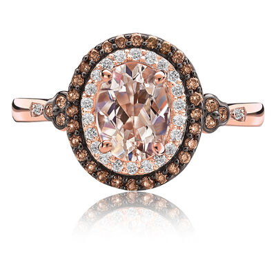 JK Crown® Morganite & Double Diamond Halo Ring in Rose Gold