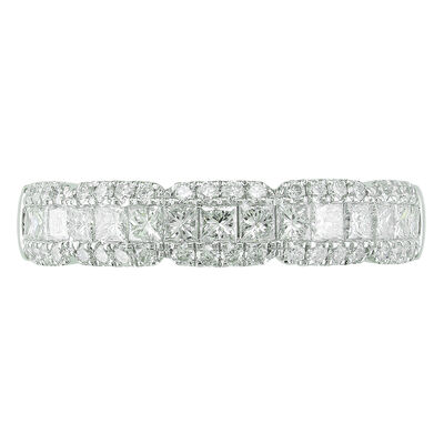 Princess and Round Natural Diamond 3/4ctw. Multi Row Wedding Ring in 14k White Gold