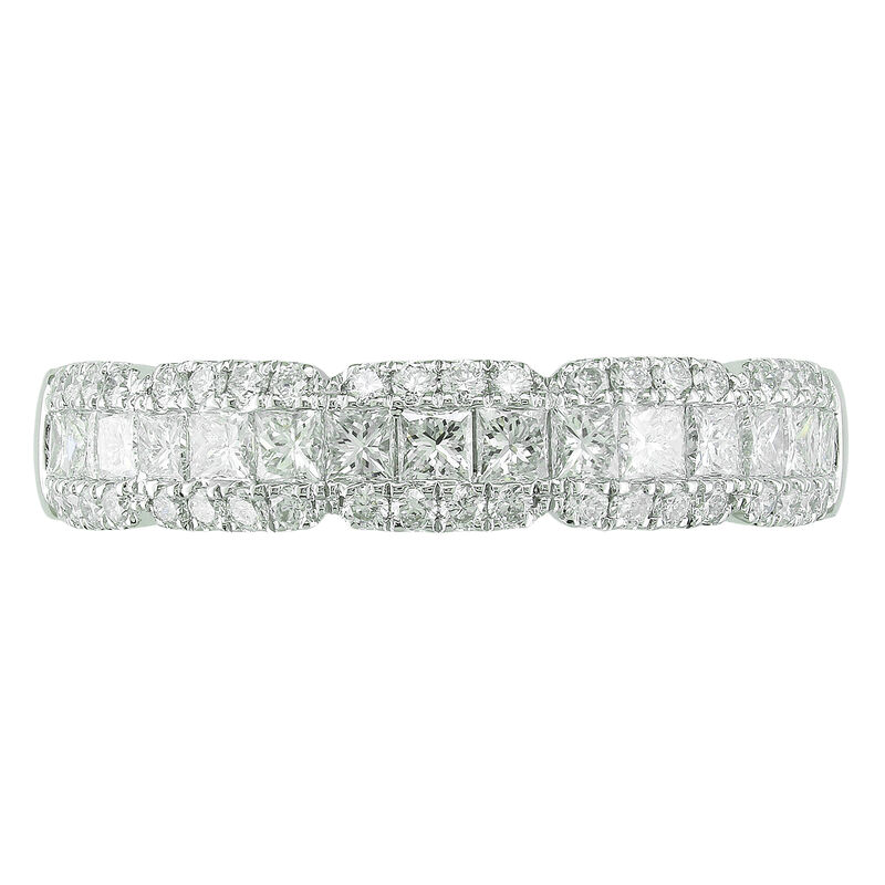 Princess and Round Natural Diamond 3/4ctw. Multi Row Wedding Ring in 14k White Gold image number null