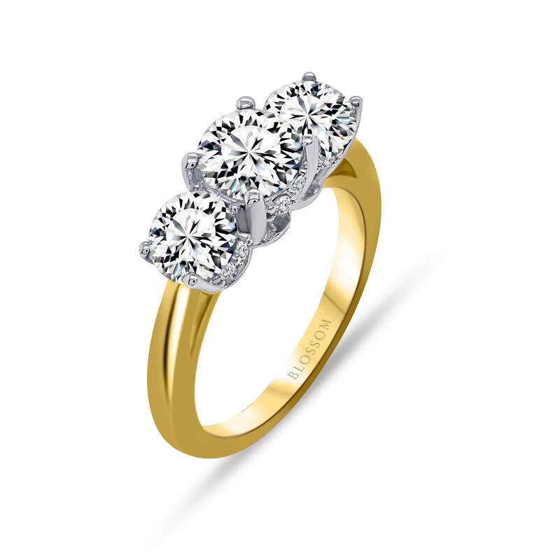Blossom Cut Round Lab Grown 2.35ctw. Diamond 3 Stone Hidden Halo Engagement Ring in 14k Yellow Gold image number null