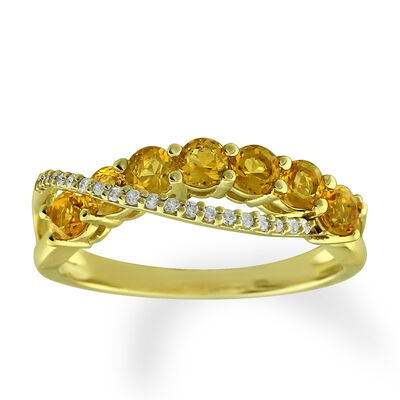 Citrine & Diamond Swirl Ring in 10k Yellow Gold