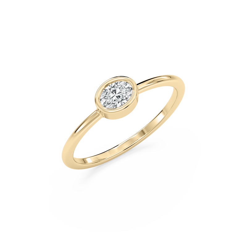 Oval Lab Grown Diamond Bezel Petite Solitaire Engagement Ring in 10k Yellow Gold image number null