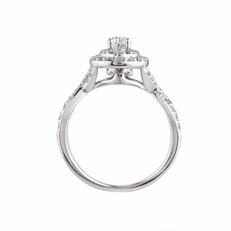 Stella. Oval 1+ct. Diamond Double Halo Pavé Engagement Ring in 14k White Gold image number null