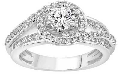 Lab Grown 1.50ctw. Diamond Swirl Halo Engagement Ring in 14k White Gold