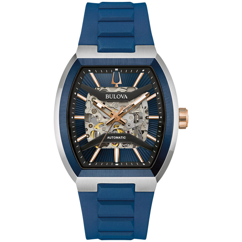 Bulova Men's Maquina Automatic Blue Dial Blue Rubber Strap Watch 40mm  98A318 image number null