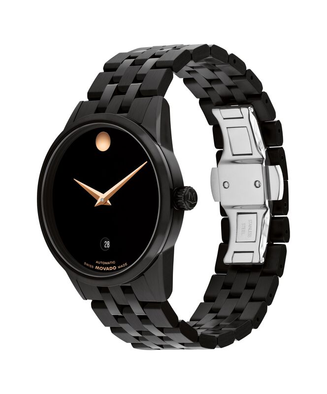 Movado Men's Museum Classic Automatic Black Dial With Rose-Toned Accents Black PVD 40mm Watch 0608034 image number null
