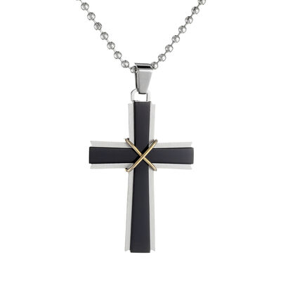 Men's Stainless Steel Black Ion-Plate Cross Necklace