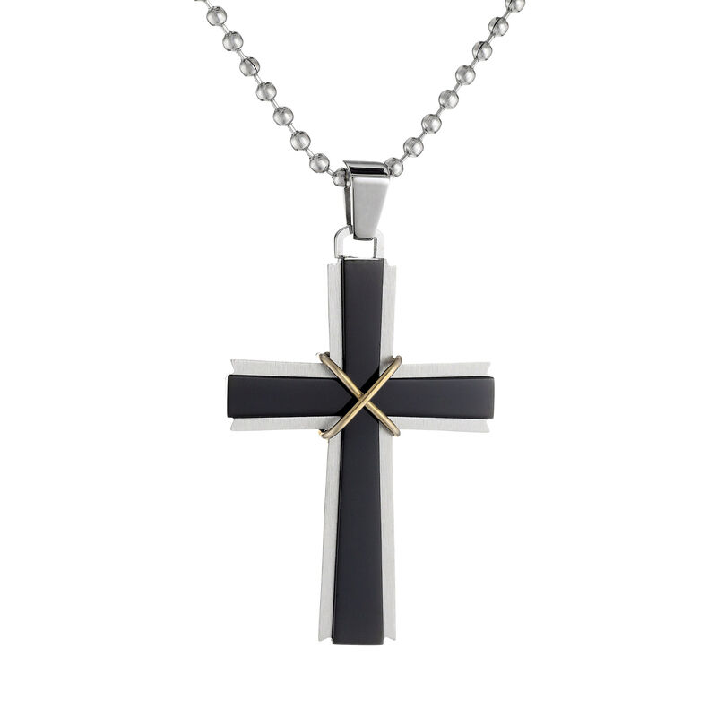 Men's Stainless Steel Black Ion-Plate Cross Necklace image number null
