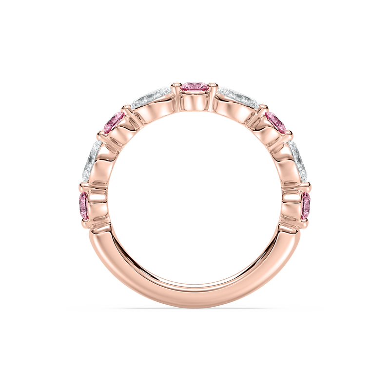 Lab Grown Marquise and Pink Round Diamond 1ctw. Horizontal Wedding Ring in 14k Rose Gold image number null