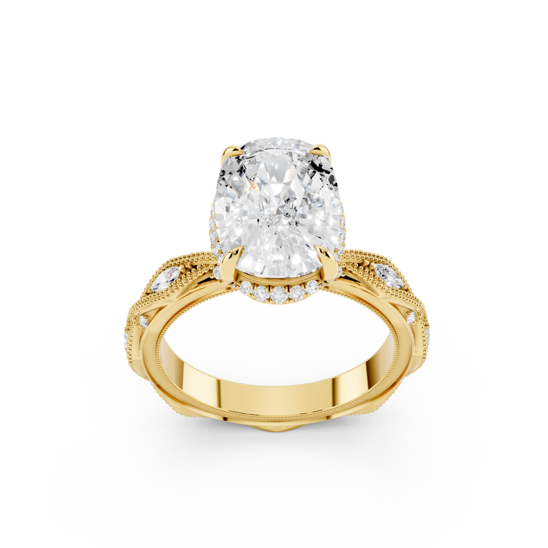 Elongated Cushion Lab Grown Diamond 4 3/8ctw. Hidden Halo Engagement Ring in 14k Yellow Gold image number null