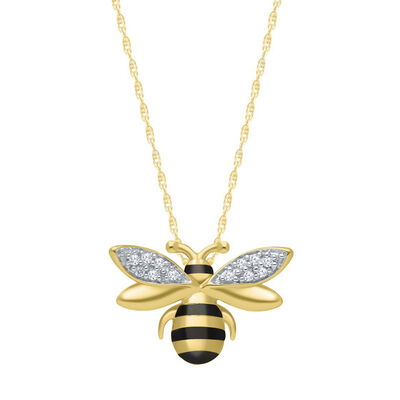 Diamond Bumble Bee Pendant in Yellow Gold Plated Sterling Silver
