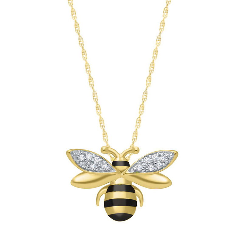 Diamond Bumble Bee Pendant in Yellow Gold Plated Sterling Silver image number null