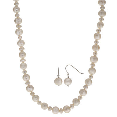 Imperial Pearl Sterling Silver Pearl Necklace & Drop Earring Set