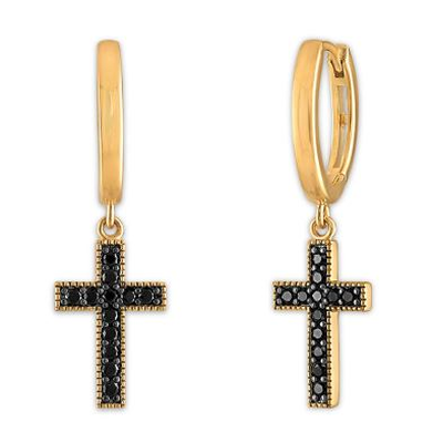 .10ctw. Black Diamond Cross Dangle Hoop Earrings in Gold Plated Stainless Steel