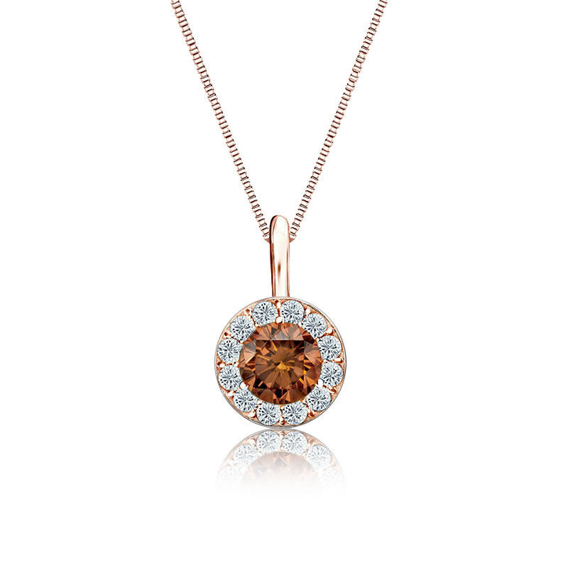 Champagne & White Diamond Halo 1/2ct. Pendant in 14k Rose Gold image number null