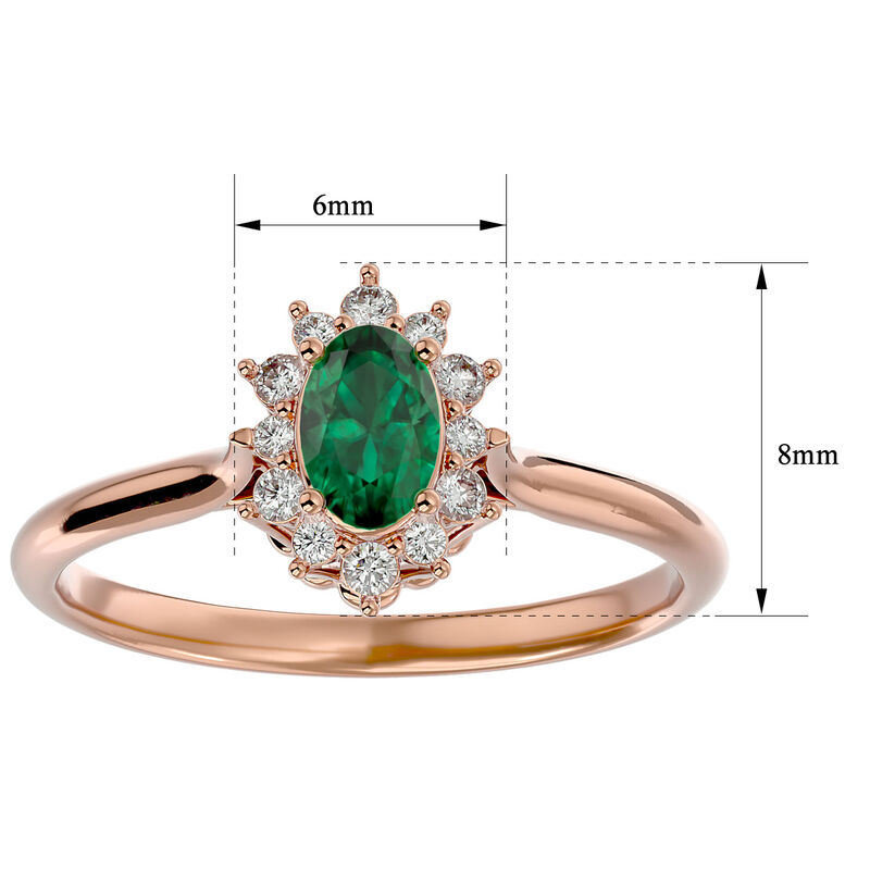 Oval-Cut Emerald & Diamond Halo Ring in 14k Rose Gold image number null