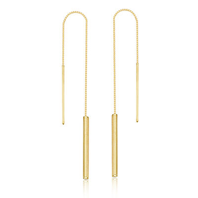 Tube-Bar Threaded Dangle Earrings in 14k Yellow Gold