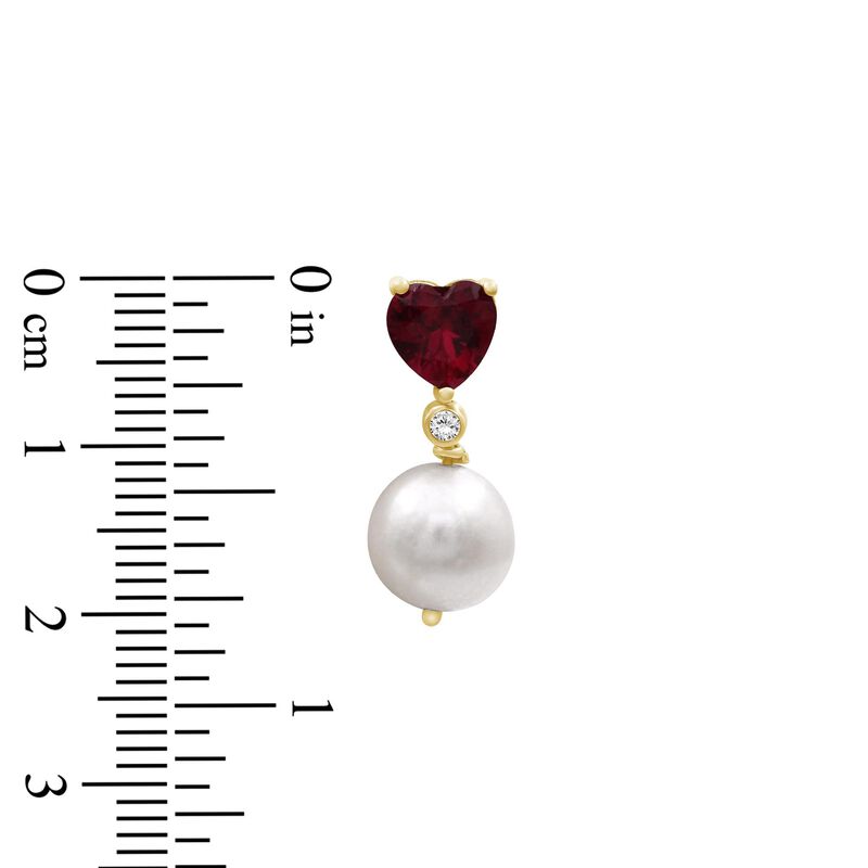 Heart-Shaped Created Ruby Pearl & Diamond Drop Earrings in 10k Yellow Gold image number null