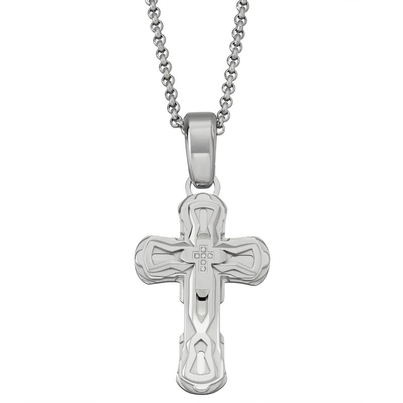 BLACK & BLUE Men's Diamond Cross Pendant Necklace In Stainless Steel image number null
