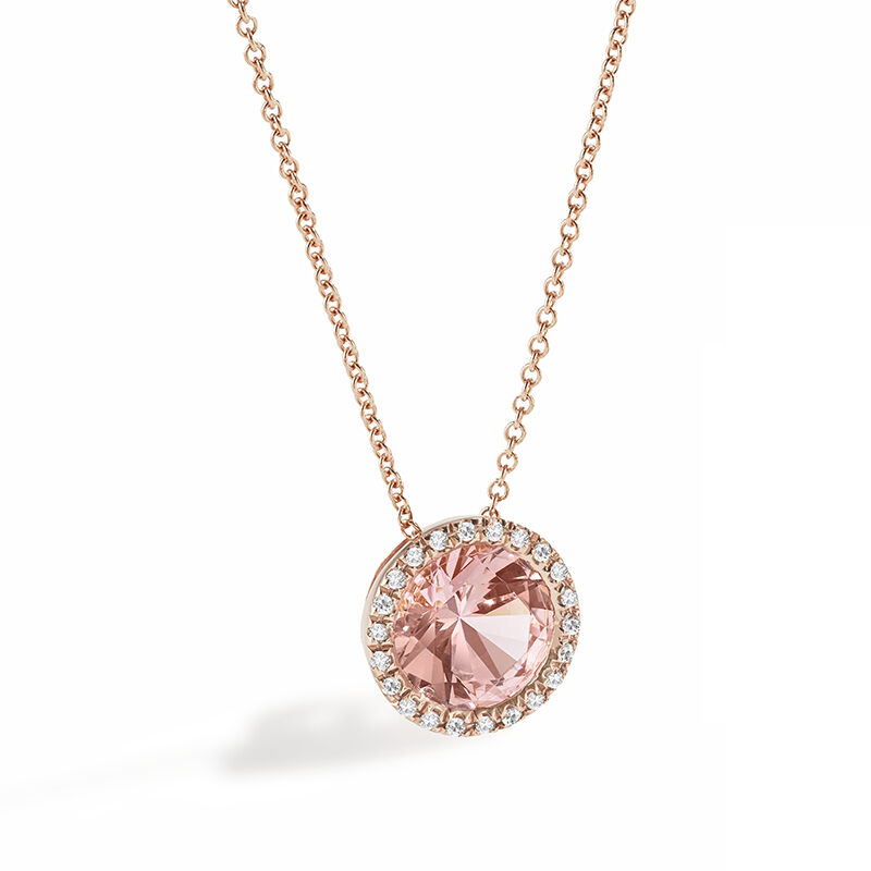Tahiti Pink Created Round Spinel & Diamond Pendant in 14k Rose Gold image number null