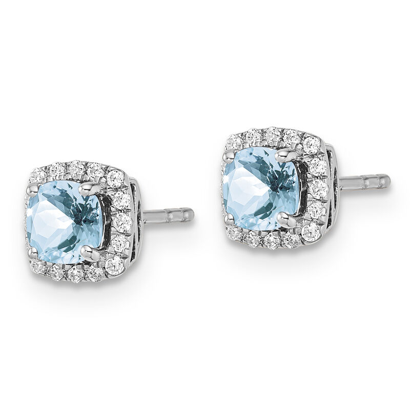 Cushion-Cut Aquamarine & Diamond Halo Stud Earrings in Sterling Silver image number null