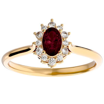 Oval-Cut Garnet & Diamond Halo Ring in 14k Yellow Gold