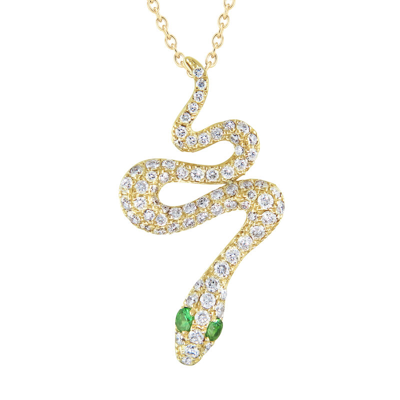 Brilliant-Cut Tsavorite & Diamond Snake Pendant in 10k Yellow Gold image number null