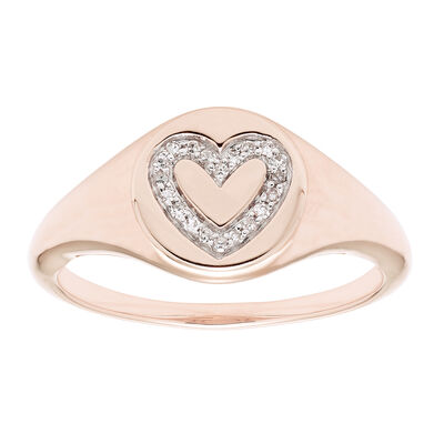 Diamond Heart Signet Ring in 14k Rose Gold
