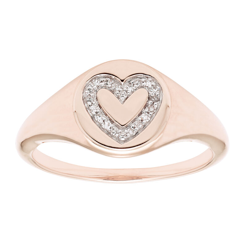 Diamond Heart Signet Ring in 14k Rose Gold image number null