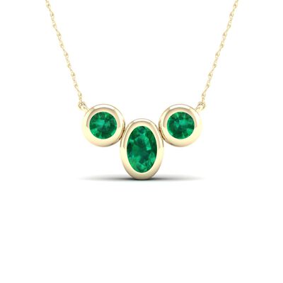 Oval & Round Bezel Emerald Necklace in 10k Yellow Gold