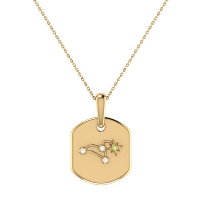 Diamond and Peridot Leo Constellation Zodiac Tag Necklace in 14k Yellow Gold Plated Sterling Silver