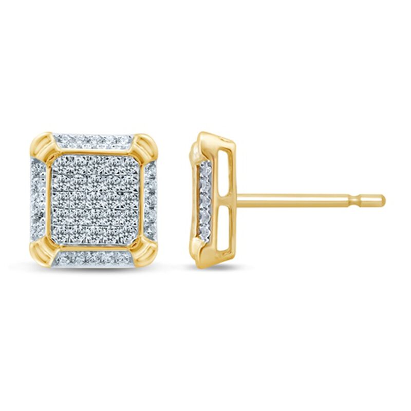 Men's 0.50ctw. Diamond Pave Stud Earrings in 10k Yellow Gold image number null