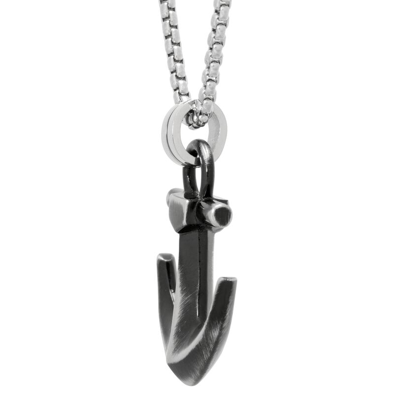 Men's Stainless Steel Anchor Rugged Black Necklace  image number null