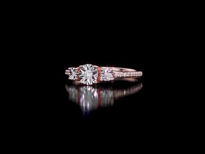 Diamond Three-Stone Engagement Ring 1/7ctw in Rose Plated Sterling Silver image number null