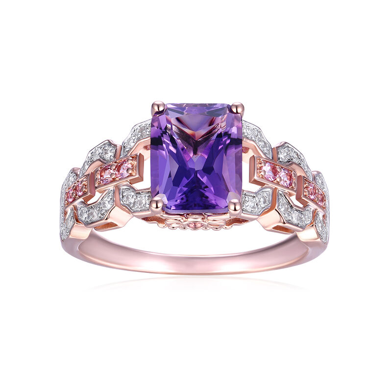 JK Crown® Amethyst, Pink Tourmaline & Diamond Ring in 10k Rose Gold image number null