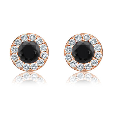 Black & White 1ct. Diamond Halo Stud Earrings in 14k Rose Gold