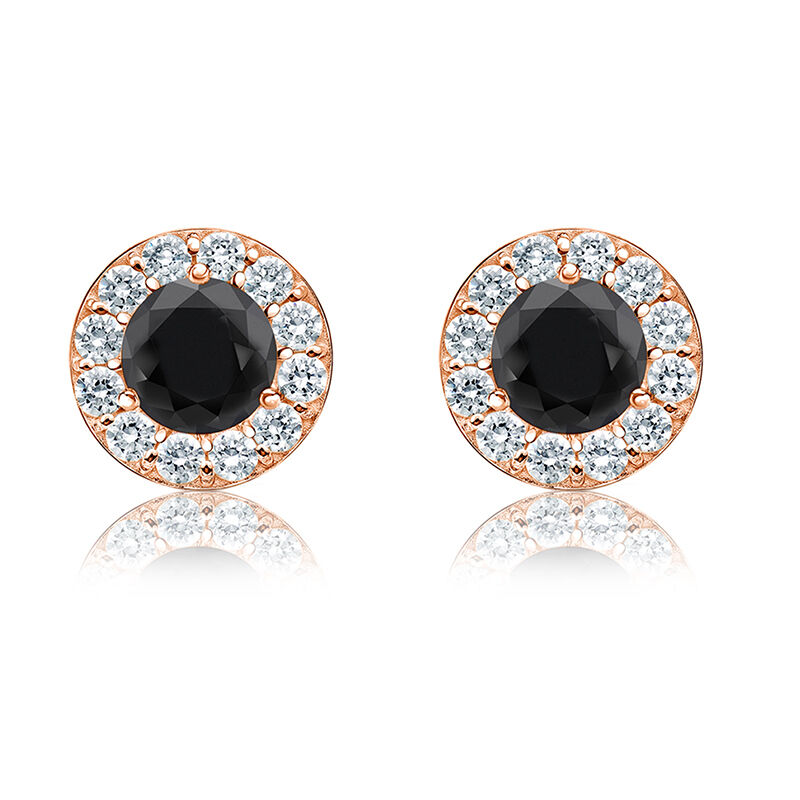 Black & White 1ct. Diamond Halo Stud Earrings in 14k Rose Gold image number null