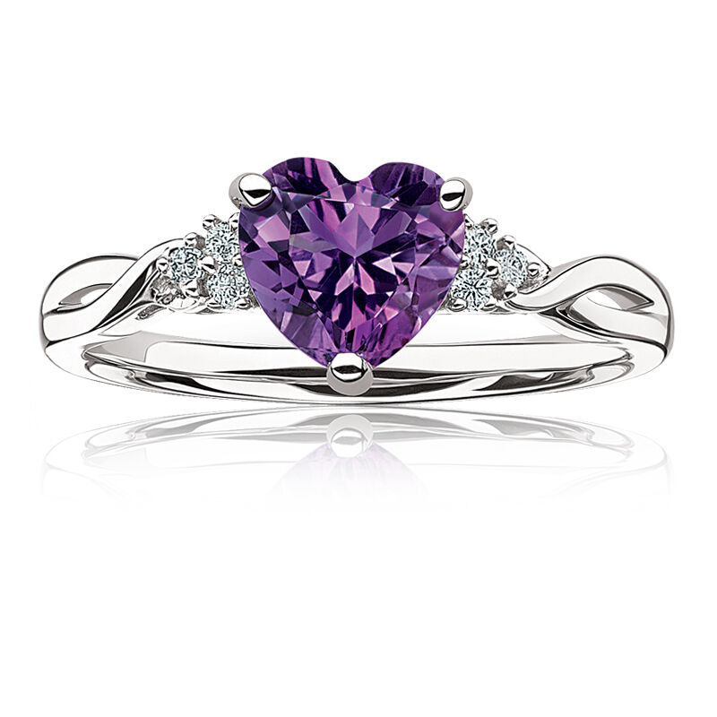 Amethyst Heart & Diamond Ring in Sterling Silver image number null